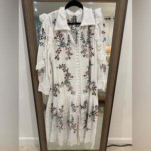 Anthropologie Maeve White Eyelet Floral Midi Dress Size LP NWT